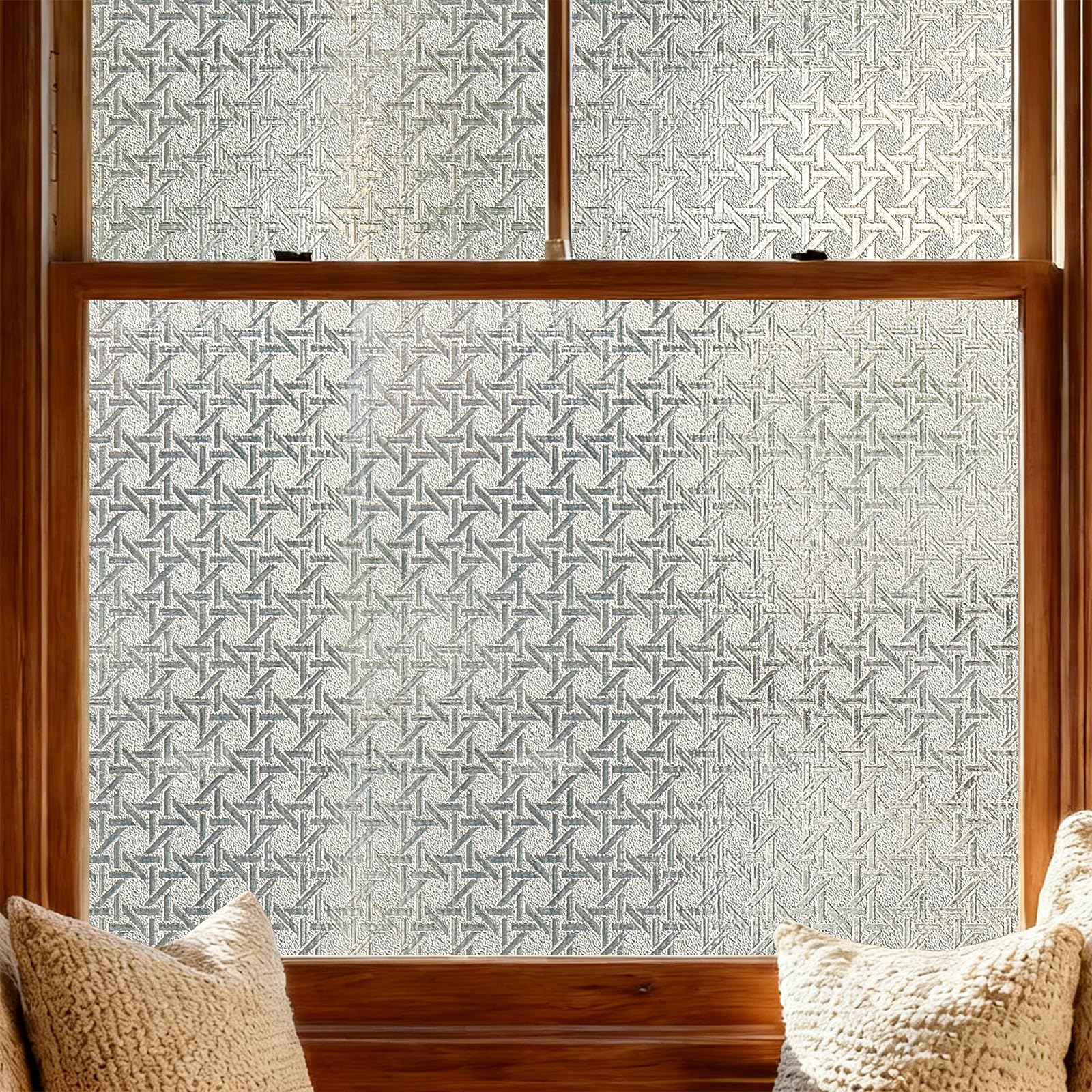 Stained Glass Window Film Privacy for Glass Windows, Window Privacy Film UV Blocking Static Cling for Home Kitchen Office Bathroom Hexagonal Weave 44x120cm