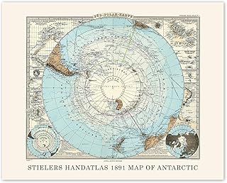 Vintage Antarctica 1891 Map Prints, 1 (11x14) Unframed Photos, Wall Art Decor Gift for Home Geography Office Studio Science Engineer School College Student Teacher Coach World Continents History Fans