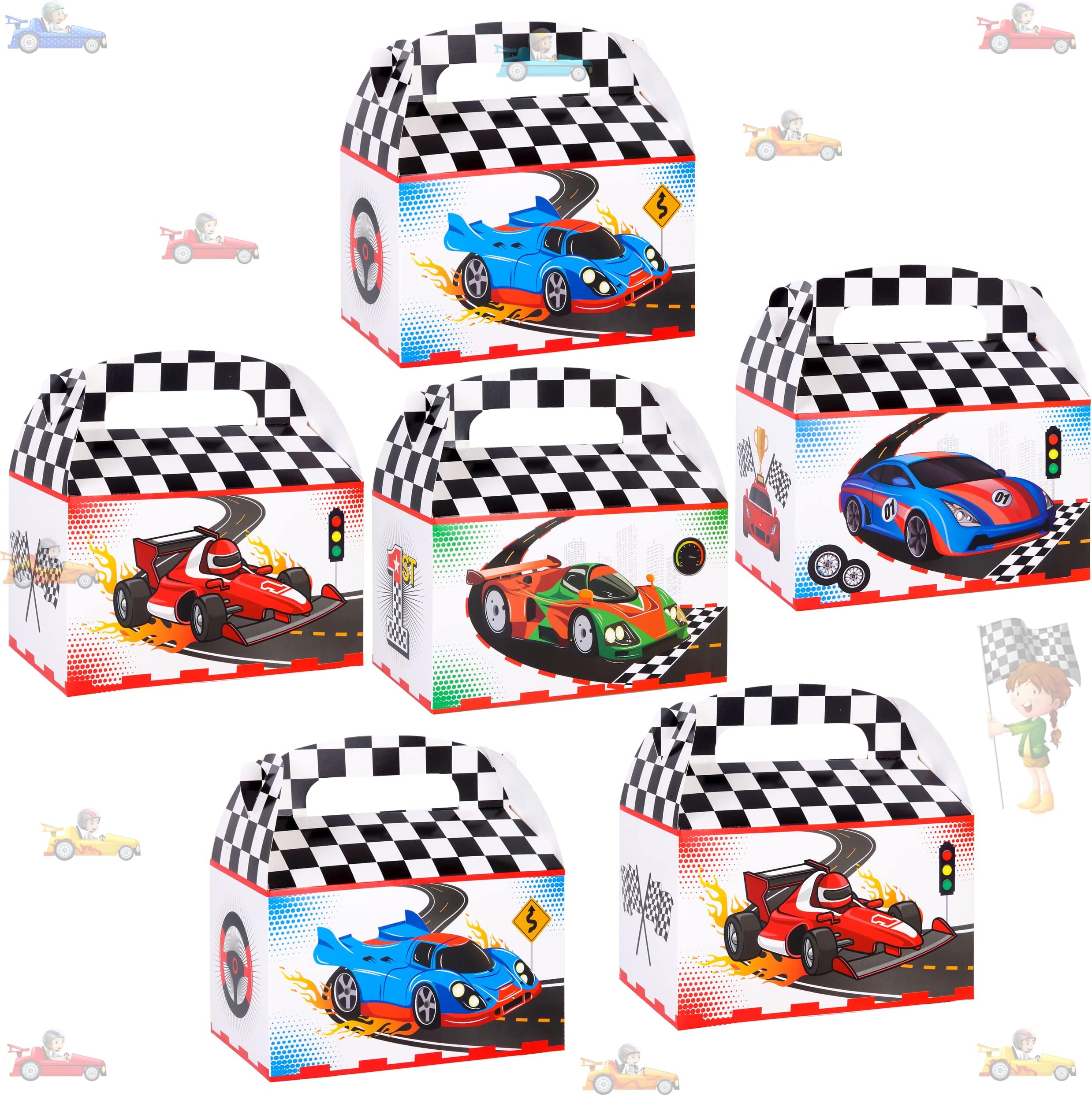 24pcs Racing Checkered Party Favors Treat Boxes Race Car Goodie Gift Boxes for Racing Theme Birthday Party Baby Shower Supplies