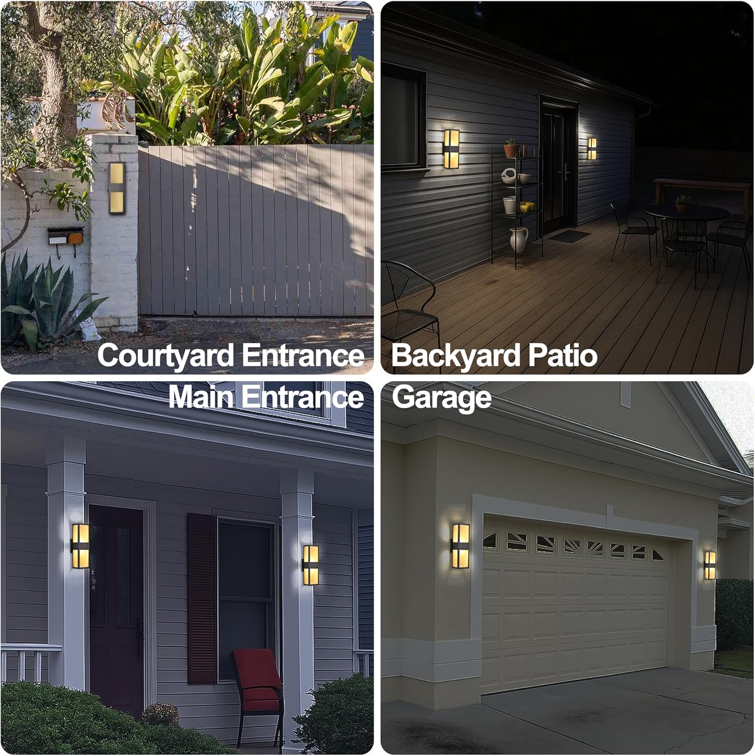 Modern Exterior Wall Lights, Rustic Black LED Outdoor Lights with Warm Amber Lampshade, Waterproof Up and Down Outdoor Lights for House, Garage, Patio, Porch, 2 Pack