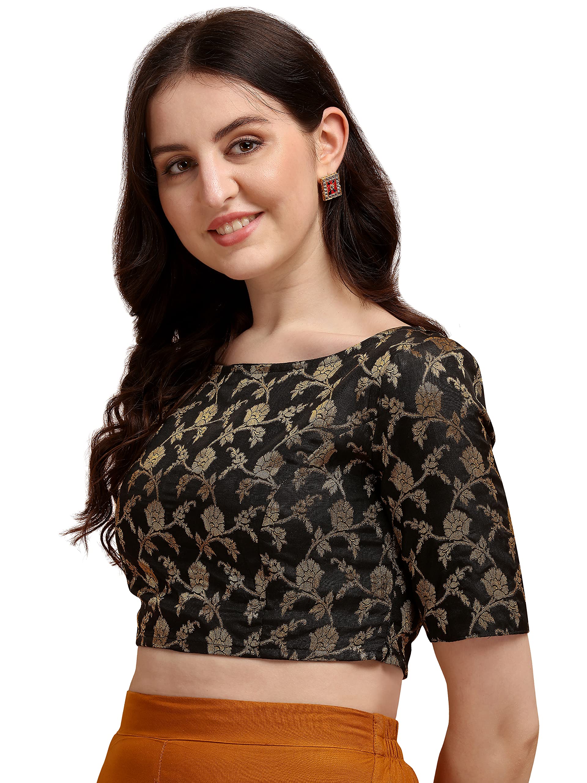 Oomph Jacquard Black Readymade Blouse For Women - Rbbl126Xl