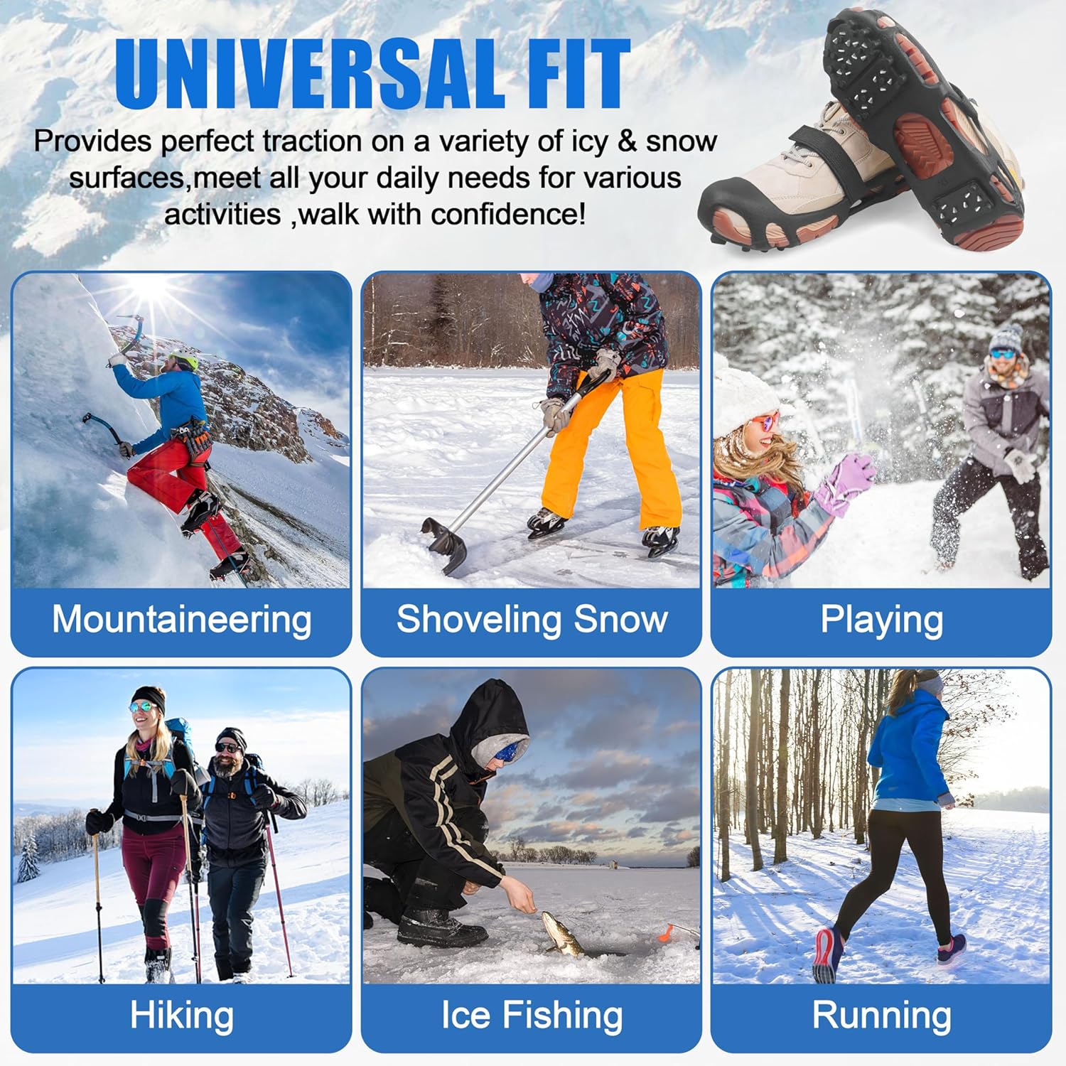 Crampons Ice Cleats Snow Traction Cleats for Shoes and Boots Walk Traction Cleats Ice Grippers Anti-Slip 28 Steel Shoe Spikes for Snow and Ice Stretch Rubber Footwear