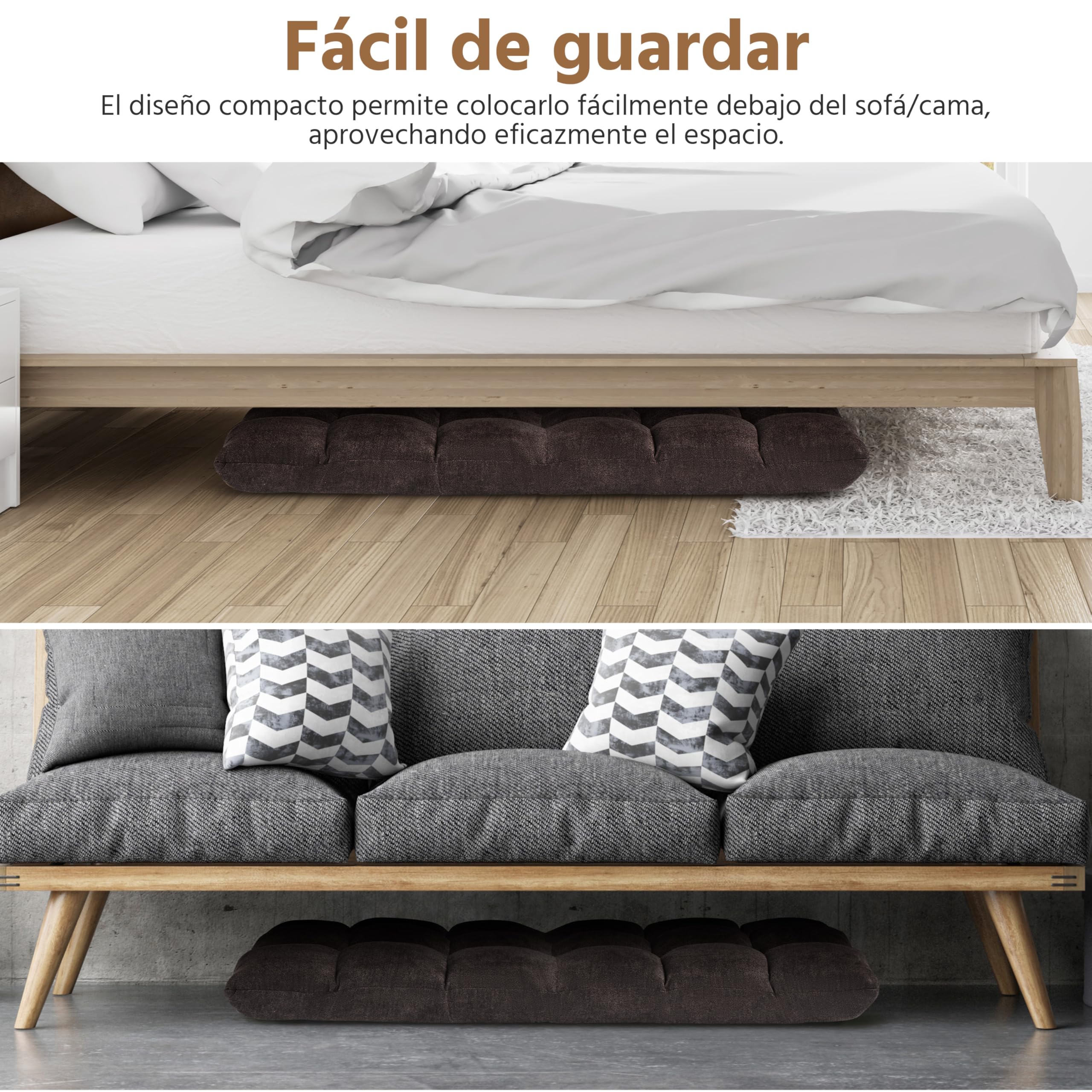 Yaheetech Silla de Suelo Plegable con Respaldo Ajustable 14 Posiciones Sofá Acolchado de Terciopelo para Meditación Lectura Gaming Asiento de Espuma 111,5 × 53 × 14 cm Marrón