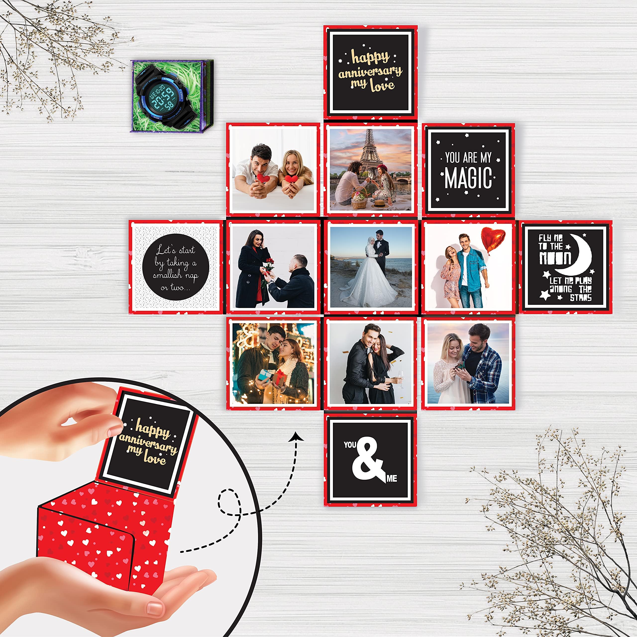 DecuT Unique Birthday Gift Idea for Her Gift for Wife, Personalized Romantic Gift Tiny Explosion Box(RED) (Non Customized)