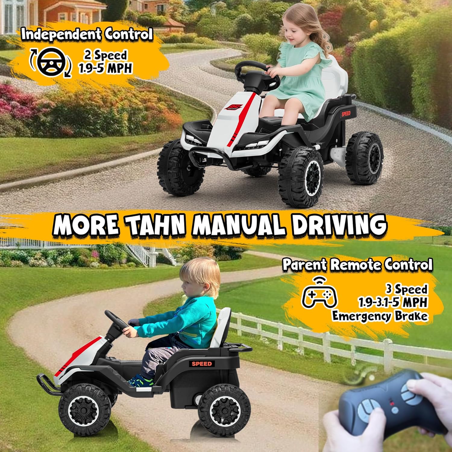 24V Ride On Toy for Big Kids, 2x200W Motor, Electric Car for Kids with Remote Control, Soft Start, Max 5MPH, Music & Wireless, Shock Absorbers, 4 Wheeler Ride On Car for Boys Girls, White