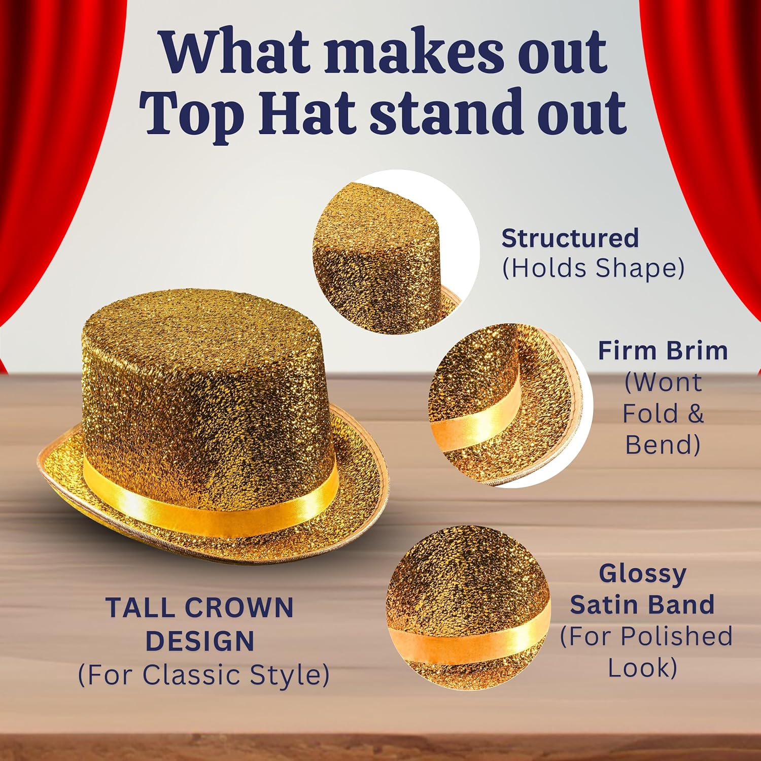 Dress Up America Top Hats for Adults - Shiny Tuxedo Hat for Men and Women - Costume Magician Hat - Image 3