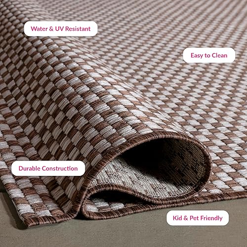 Miniatura 5 de SAFAVIEH Courtyard Collection - Alfombra de pasillo, 2 pies 3 pulgadas x 14 pies, marrón claro y gris claro, no desprende pelusa y de fácil cuidado,