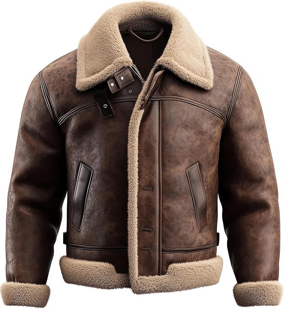 Brown B6 Bomber Genuine Sheepskin Leather Jackets For Mens