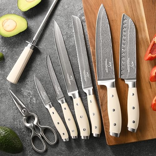 Miniatura 6 de Juego de cuchillos de cocina de Damasco de 14 piezas con bloque, mango ergonómico ABS para juego de cuchillos de chef, afilador de cuchillos y