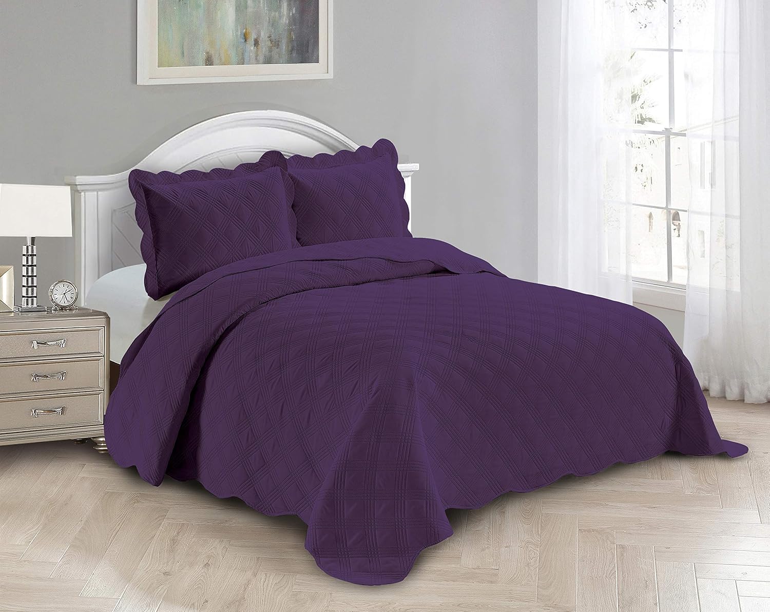 Fancy Linen 3pc Embossed Coverlet Bedspread Set Oversized Bed Cover Solid Modern Squared Pattern New # Jenni (King/California King, Coral)