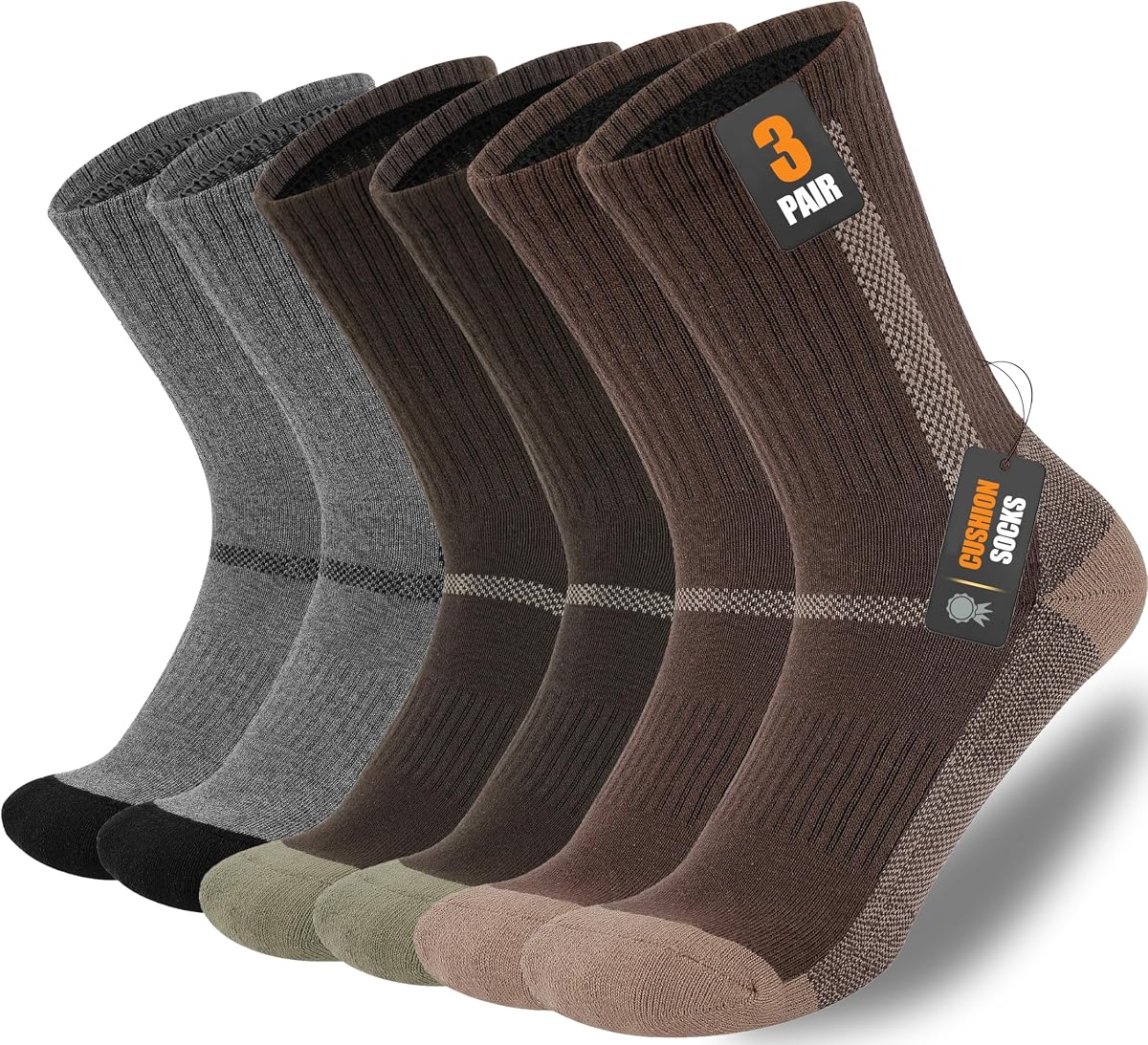 3Pack Men's Cushioned Crew Socks For Work,Hiking,Running Boot Socks
