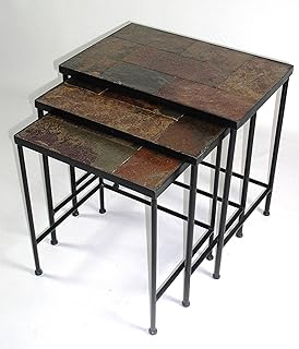Zhongma Nesting Tables Set of 3, End Tables with Slate Table Top, Solid Real Stone, Side Table, Accent Table