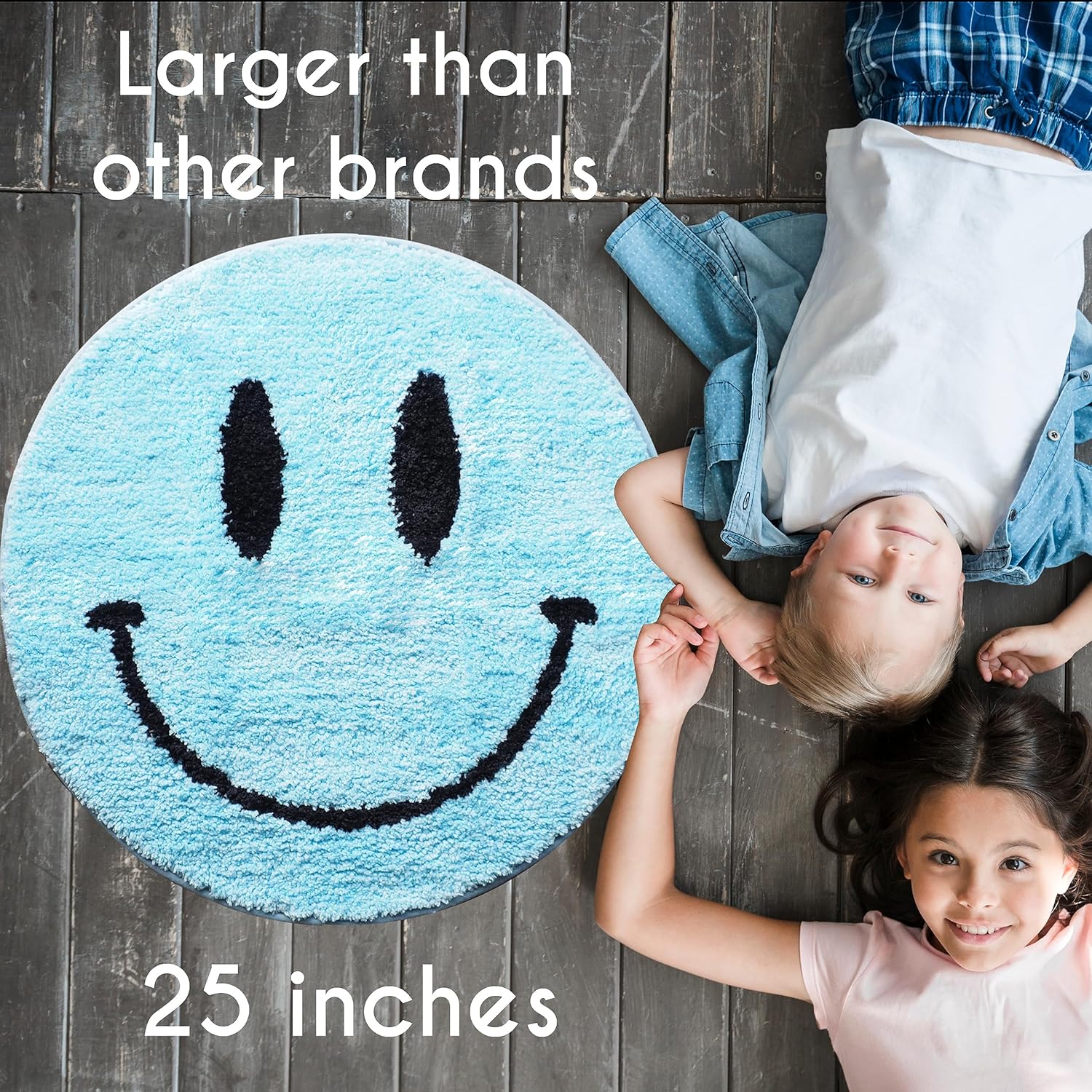 Evovee Blue Bath Mat Rug Funny Happy Cute Bathroom Decor Face Shower Rugs Retro Funky Bedroom Aesthetic Fun Round Preppy Cool Apartment College Washable Novelty Bathmat