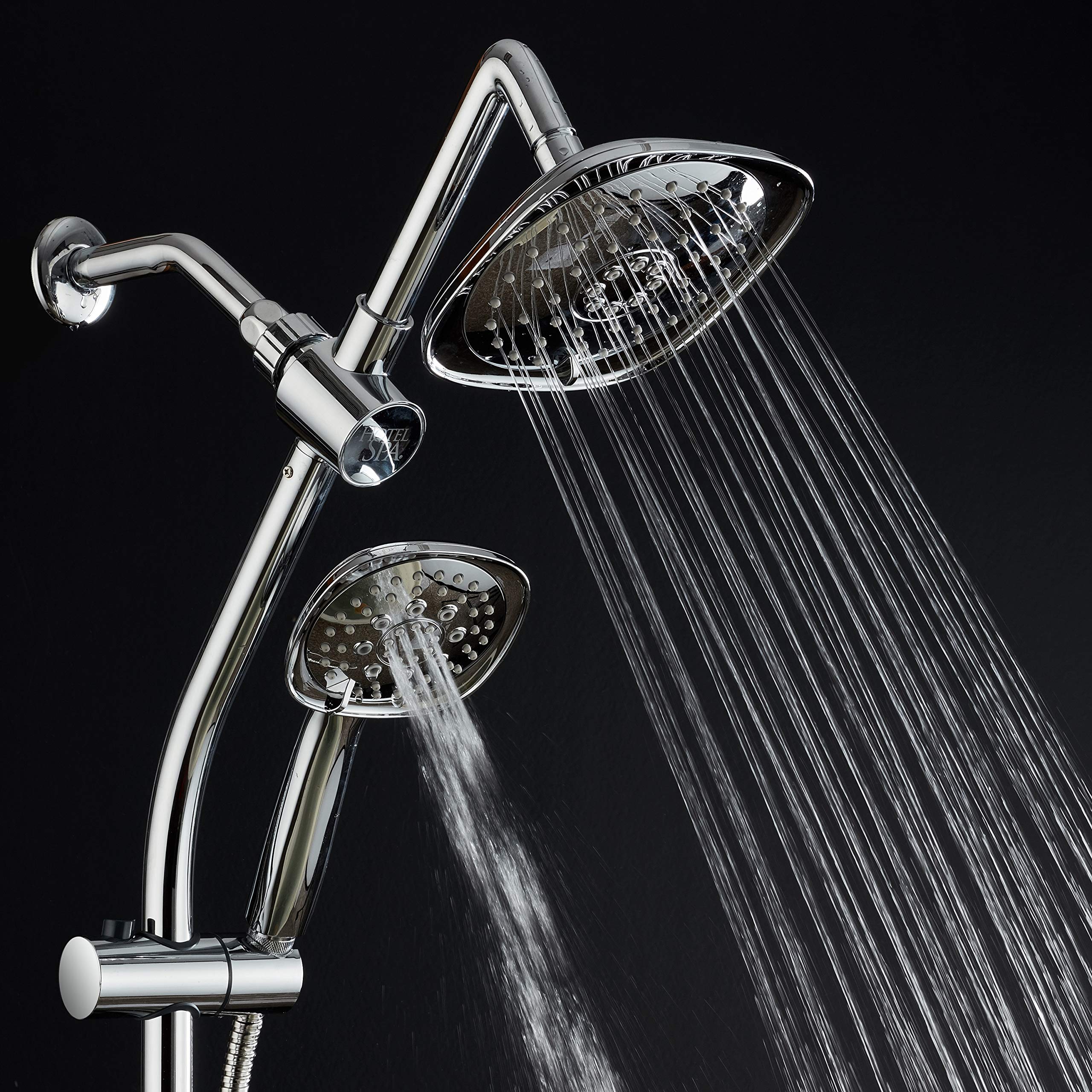 Hotel Spa - Combo de lluvia de 7 pulgadas con barra deslizante, cabezales de ducha de 48 ajustes, manguera de acero inoxidable de 5 pies, acabado cromado