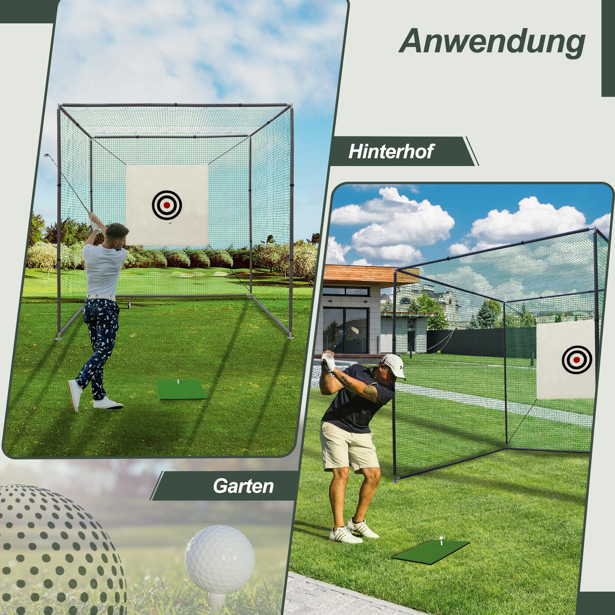 Thanaddo Golfkäfignetz 3m Freistehend Übungskäfignetz, Golfnetz Übunskäfig mit Ziel-Tuch und Übungsmattte