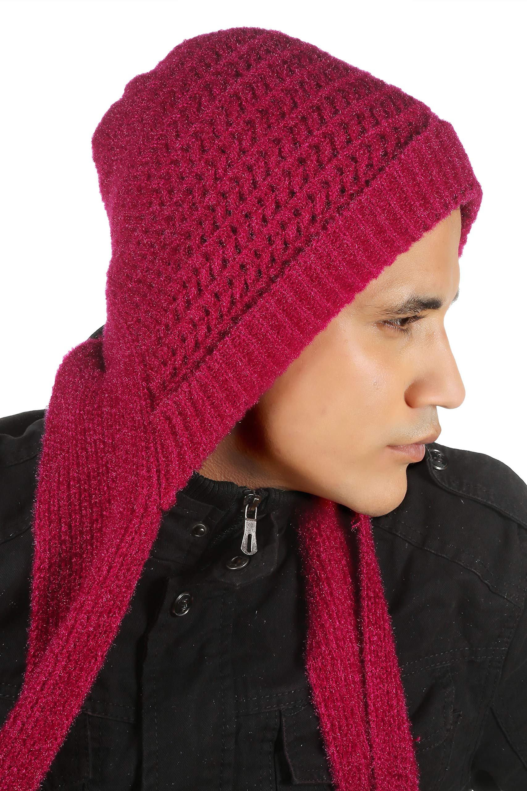 Sidhidata Textile Men's And Women's Unisex Wool Knitted Cap Muffler For Winter Wear Free Size (Muffler Cap) (Rani)