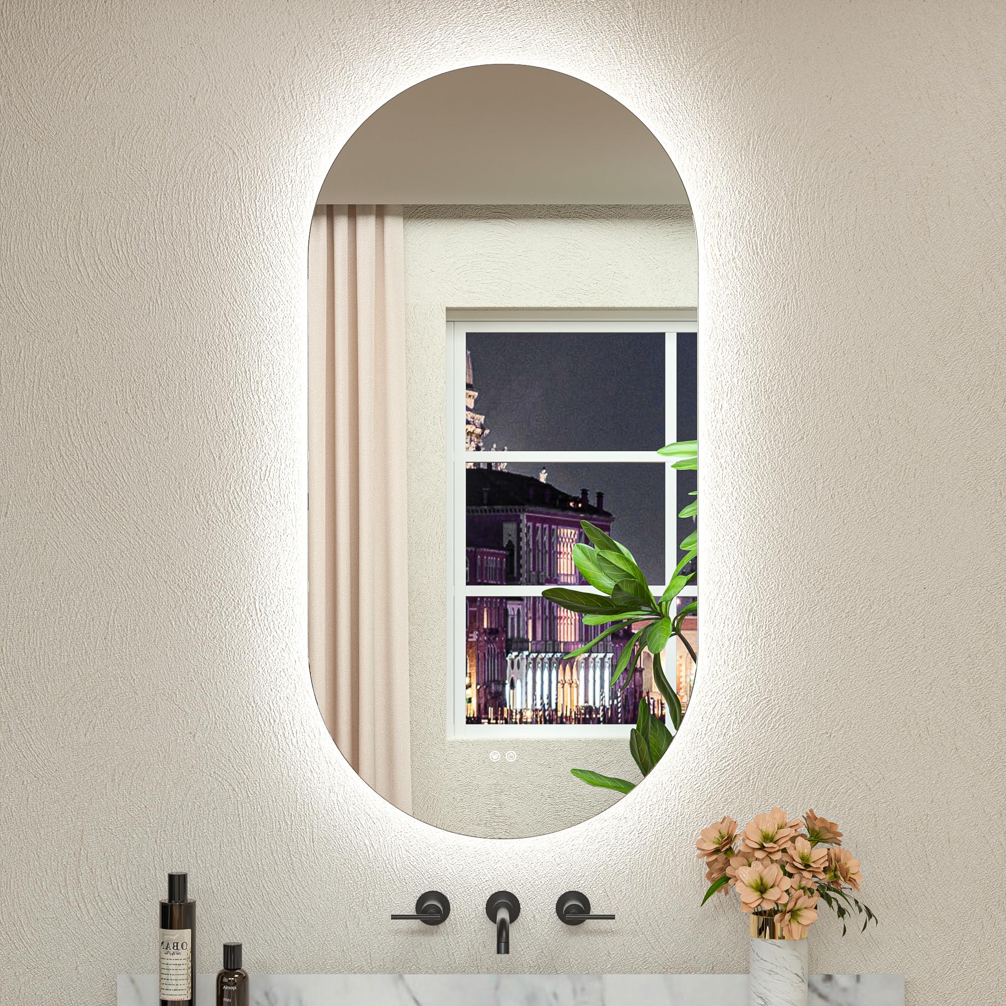 TETOTE 48 x 36 Inch Oval LED Mirror Backlit Mirror Bathroom Pill-Shaped 3 Colors Warm White Natraul Lighted