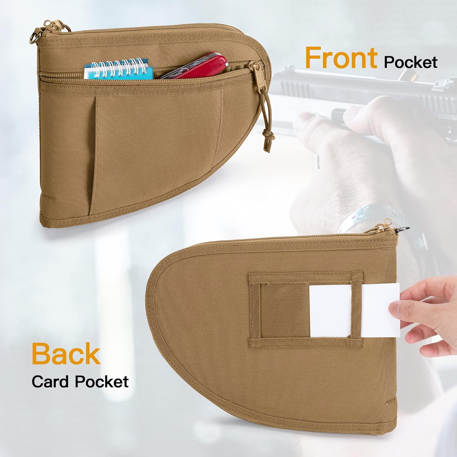 2PCS Padded Pistol Cases with Lockable Zipper and Tactical Pistol Magazine Storage Bag with 5 Mag Slots