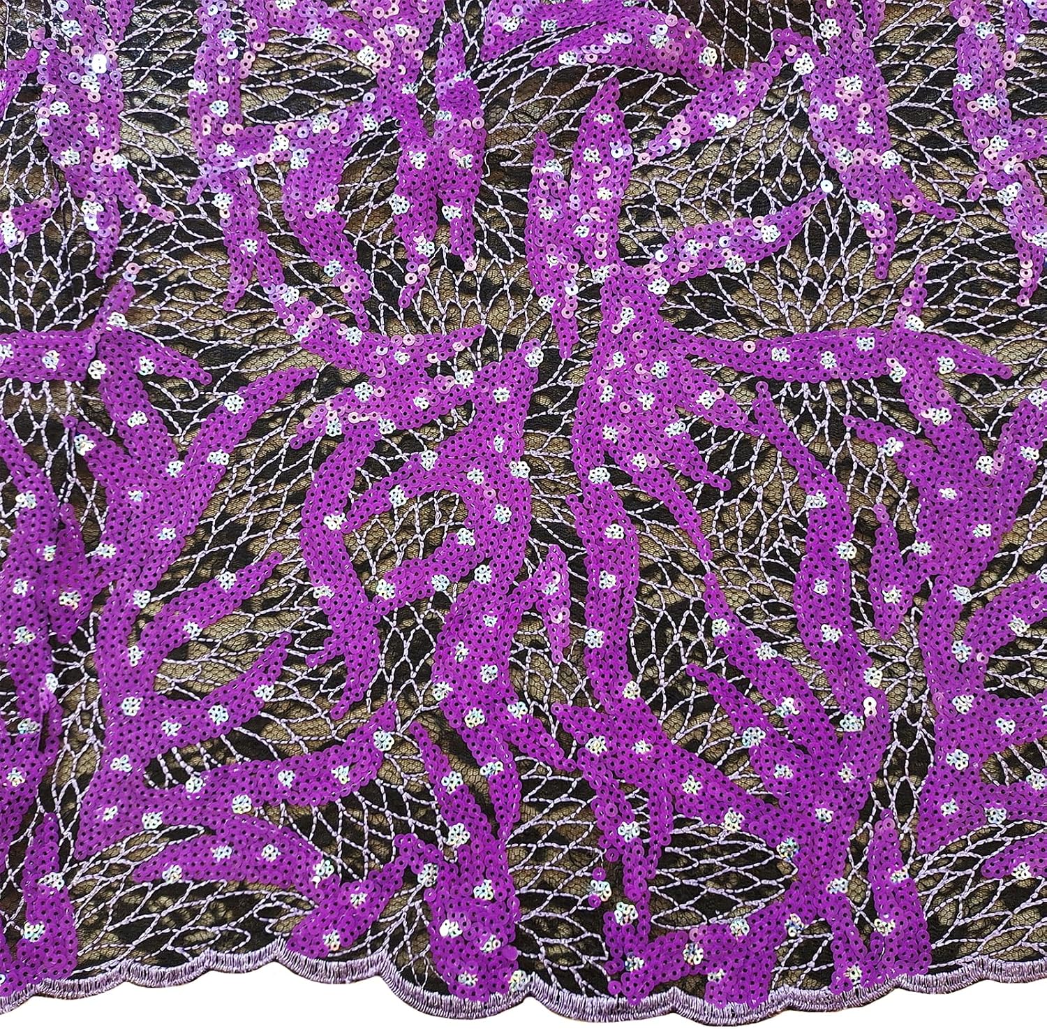 Bestway African Lace Fabric 5 Yards Purple Sequins Embroidery French Net Nigerian Wedding Party Dress Material
