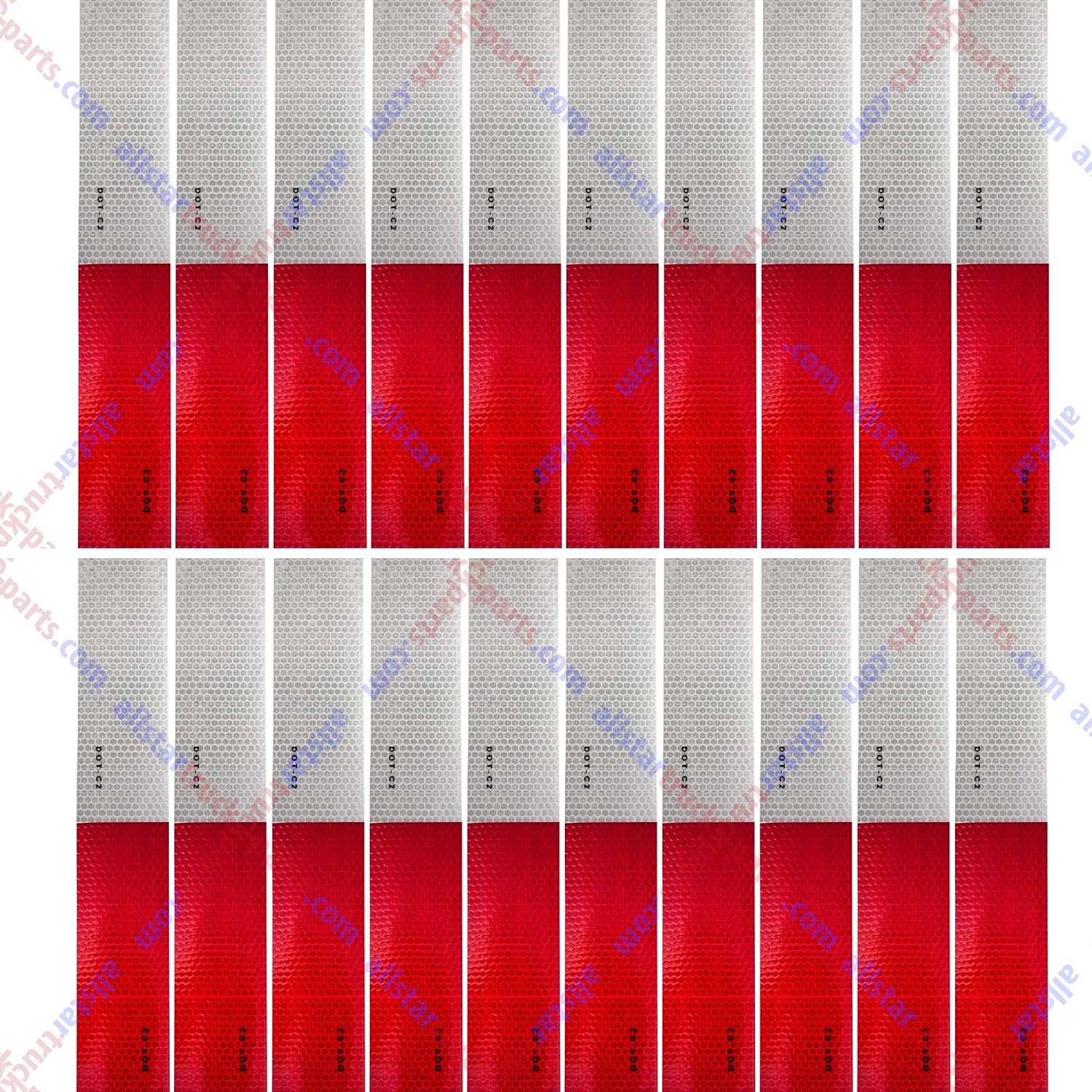 All Star Truck Parts 20pcs of 2"x12" Strips Conspicuity Safety Caution Warning Tape DOT-C2 Approved Reflective Truck Trailer Mailbox Red/White Adhesive Reflective Stickers Reflector