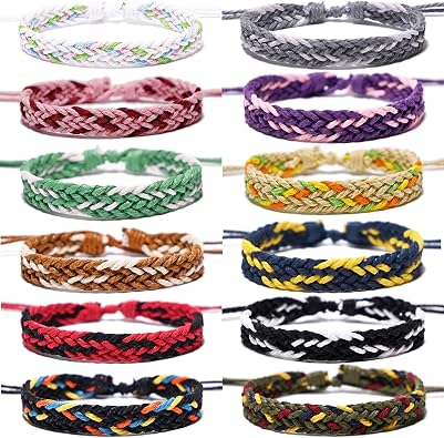 12 PCS Friendship Bracelet Hand-Woven Cotton and Linen Bracelet Adjustable Size 6-11 Inches UnisexCourage
