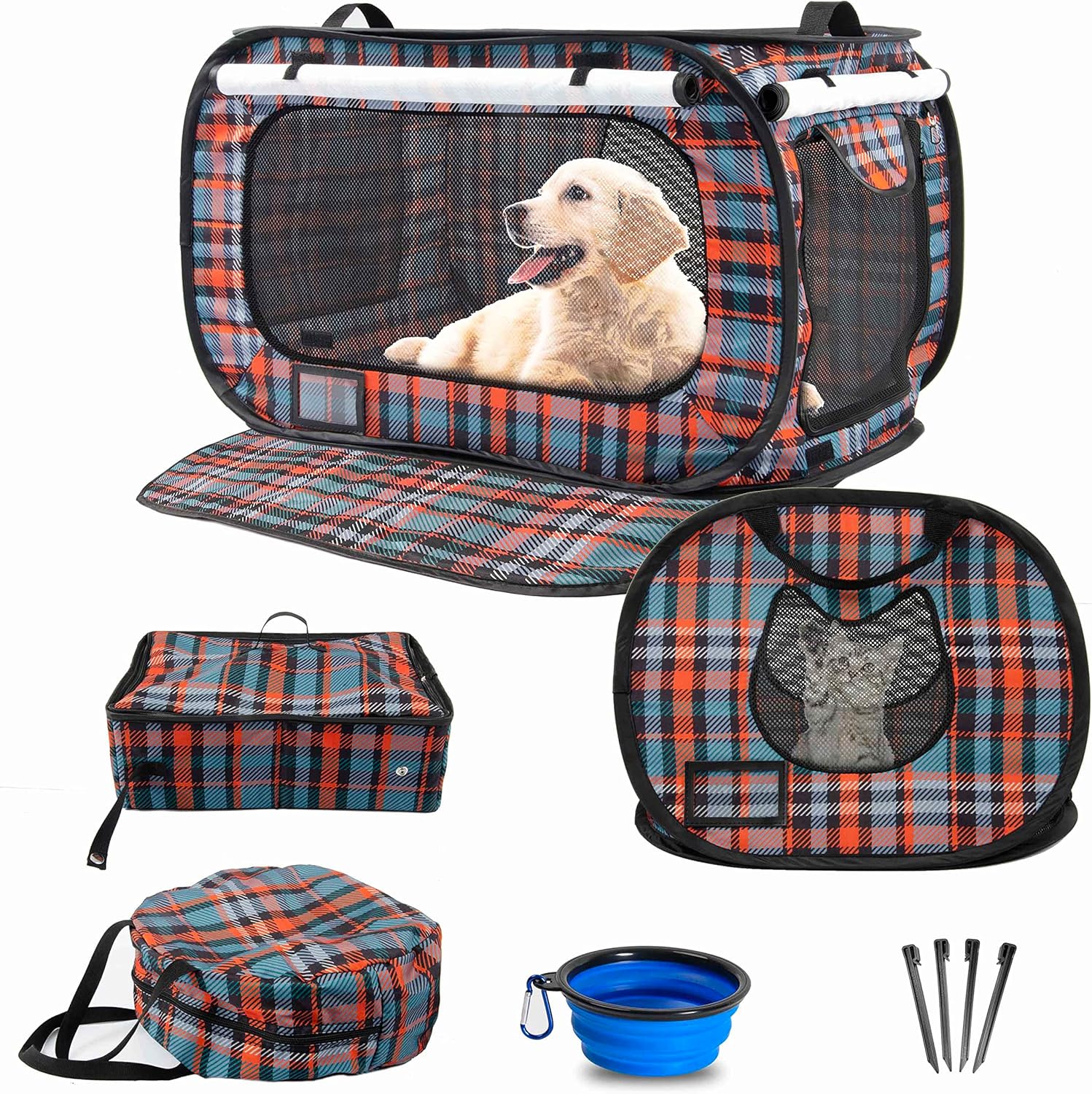 PORAYHUT Pop up Cat Cage 5pcs Set,Large Kennel Soft Crates