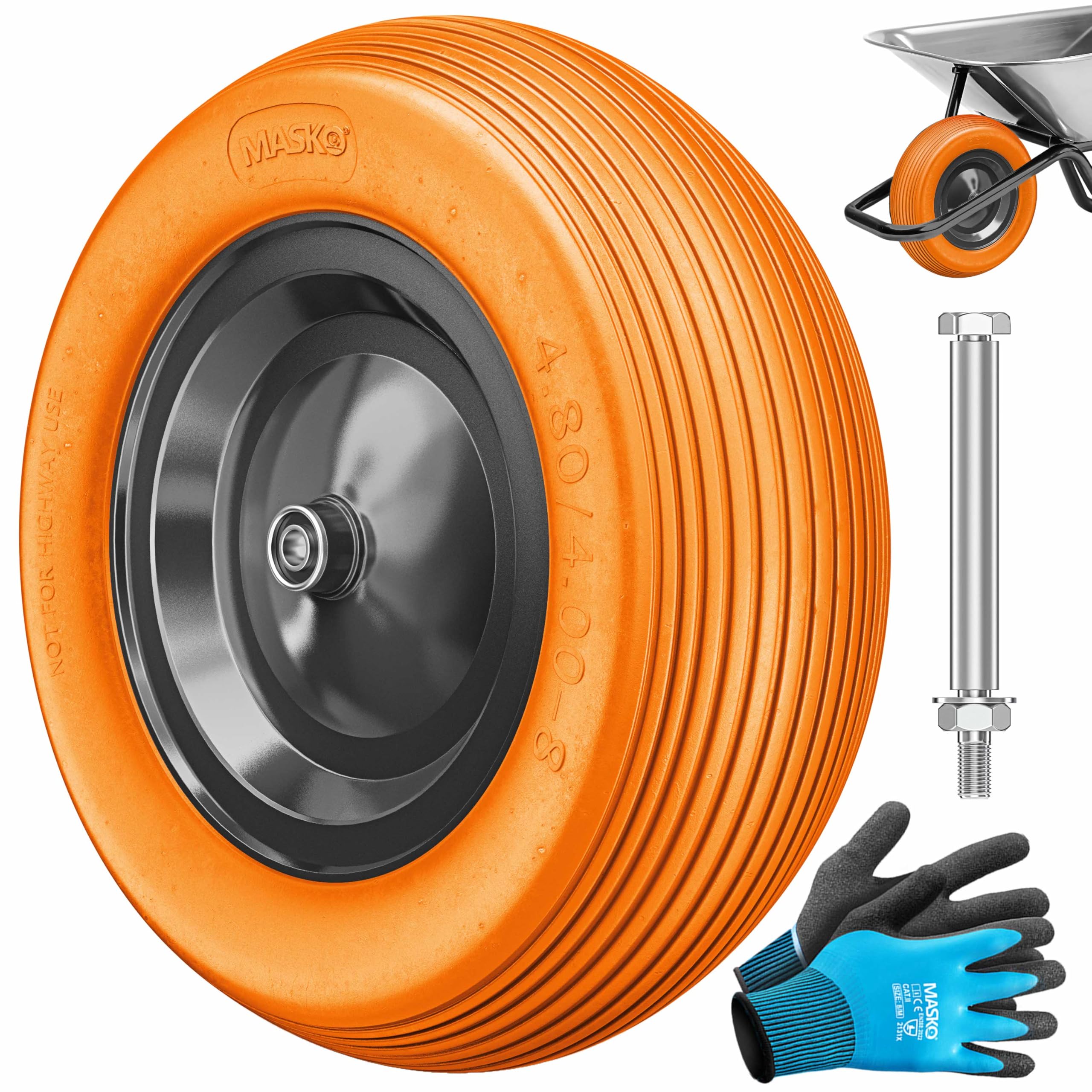 MASKO® PU Schubkarrenrad Vollgummi 200 kg pannensicher 4.80/4.00-8 390mm inkl. Achse Ersatzrad Gummirad Stahlfelge Reifen pannensicher für Schubkarre Gartenkarren pannensicheres PU Rad | - einfach besser einkaufen MASKO® PU Schubkarrenrad Vollgummi 200 kg pannensicher 4.80/4.00-8 390mm inkl. Achse Ersatzrad Gummirad Stahlfelge Reifen pannensicher für Schubkarre Gartenkarren pannensicheres PU Rad | - einfach besser einkaufen