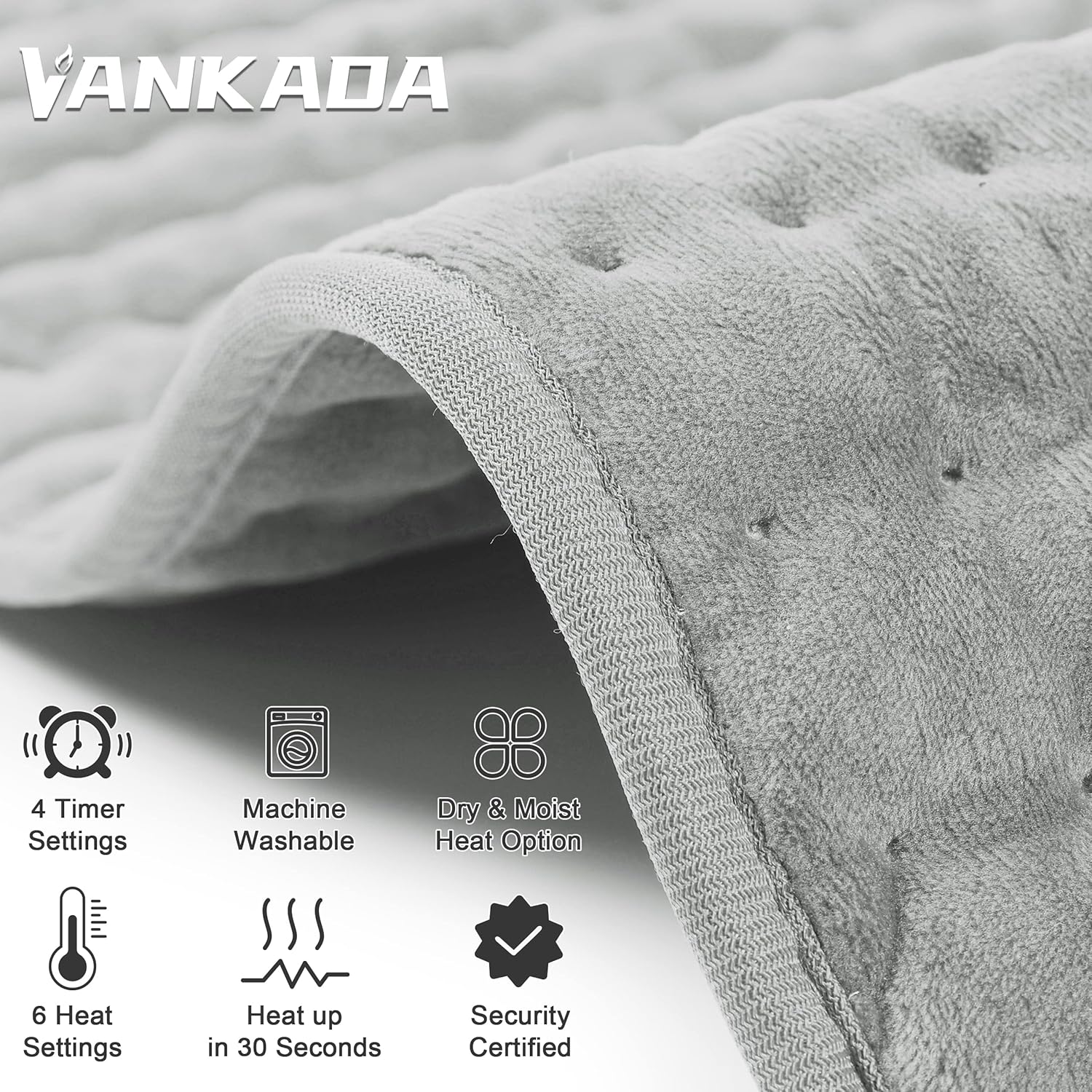Heating Pad Electric Heat Pad, Hot Heated Pad,Multiple Temp and Timer Settings,Suitable for Shoulders, Neck, arms, Abdomen, Back, Legs, etc. (Silver Gray, 24"X12")