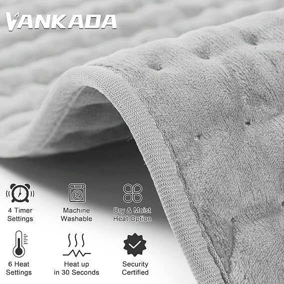 Heating Pad Electric Heat Pad, Hot Heated Pad,Multiple Temp and Timer Settings,Suitable for Shoulders, Neck, arms, Abdomen, Back, Legs, etc. (Silver Gray, 24X12)