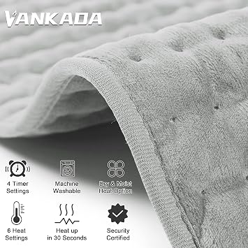 Heating Pad Electric Heat Pad, Hot Heated Pad,Multiple Temp and Timer Settings,Suitable for Shoulders, Neck, arms, Abdomen, Back, Legs, etc. (Silver Gray, 24X12)