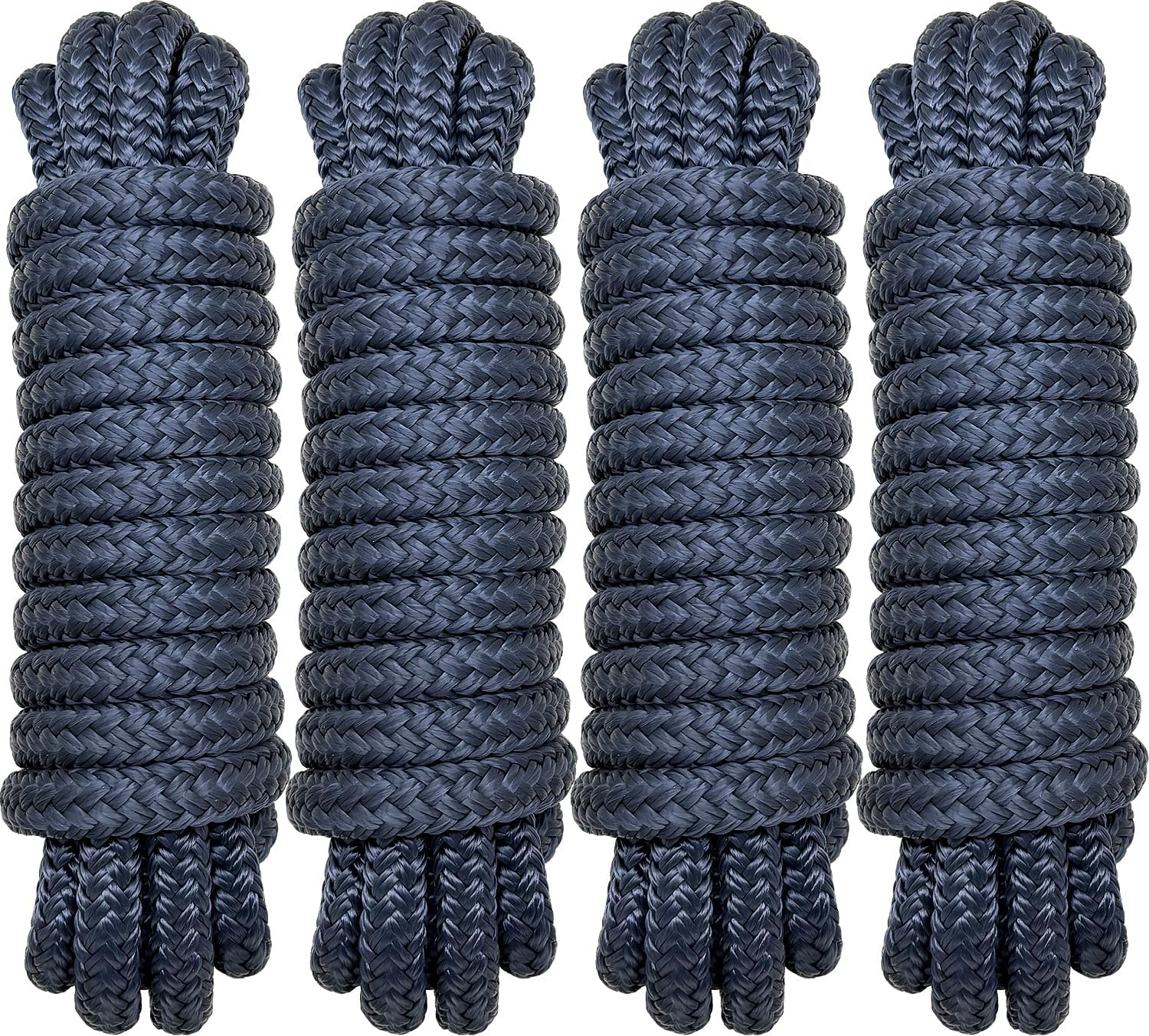 Boat Dock Lines 1/2 Inch x 15 ft Double Braid Nylon Dock Lines for Boats & Pontoons, Marine-Grade Nylon Dock Line with a 12" Eye, Ultimate Marine Rope, Boating Accessory - Navy Blue, 4 Pack