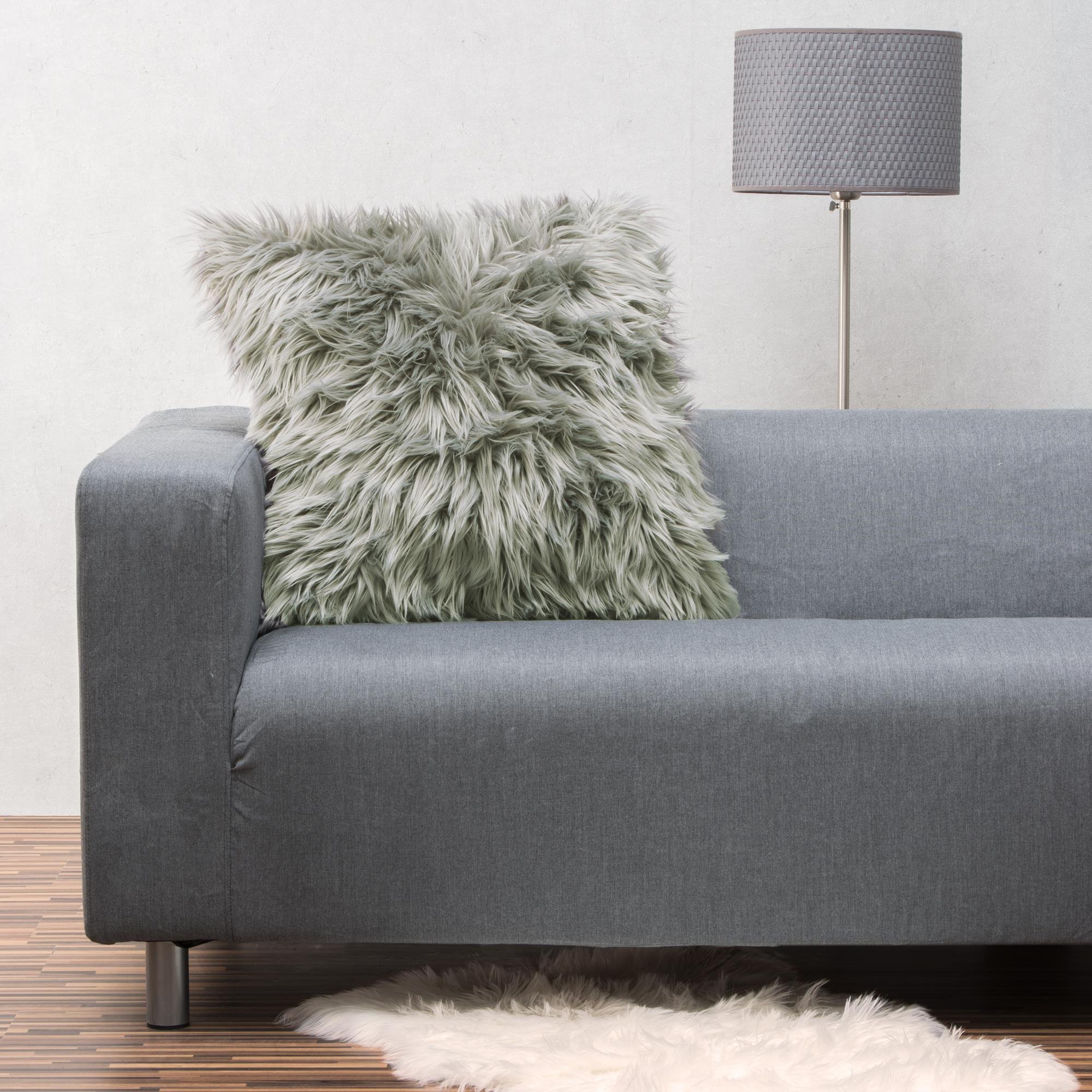 CelinaTex Cuddly Dekokissen 80 x 80 cm grau Langhaar Zierkissen dekoratives Fellimitat Sofakissen Kunstfell Kissen
