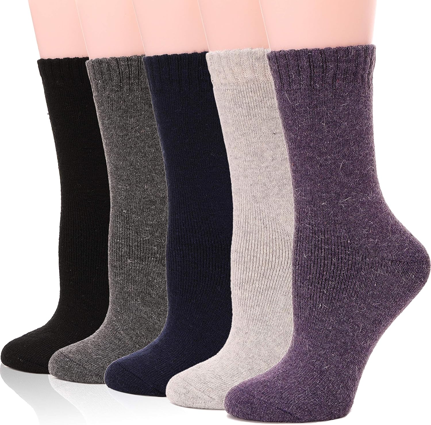 EBMORE 5 Pairs Women Merino Wool Boot Socks Warm Thermal Winter Thick Hiking Cozy Cabin Crew Comfy Socks for Ladies
