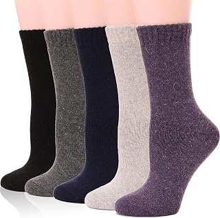 EBMORE Womens Merino Wool Socks Winter Warm Hiking Thick Thermal Cozy Boot Crew Comfy Socks 5 Pairs