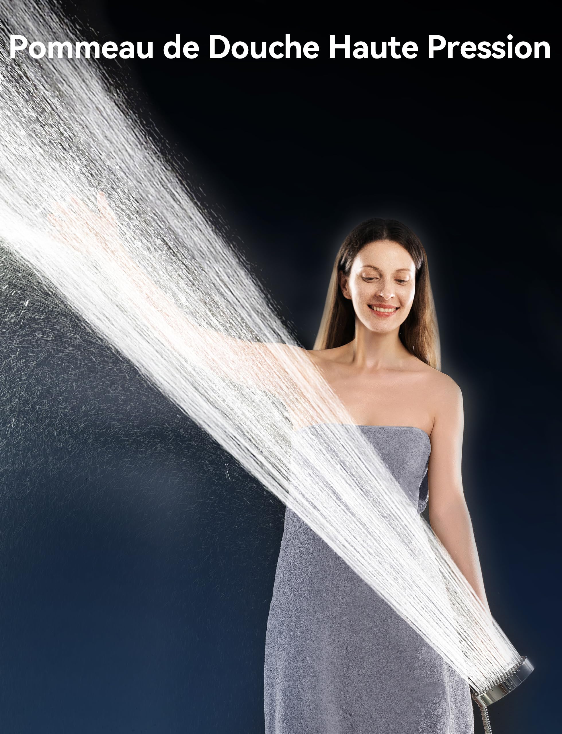 Pommeau de Douche Anti-Calcaire Multi-niveaux, 5 Modes Pommeau de Douche Filtrant Haute Pression, Universal pour Eau Dure Idéal pour Éliminer le Chlore Résiduel - 5