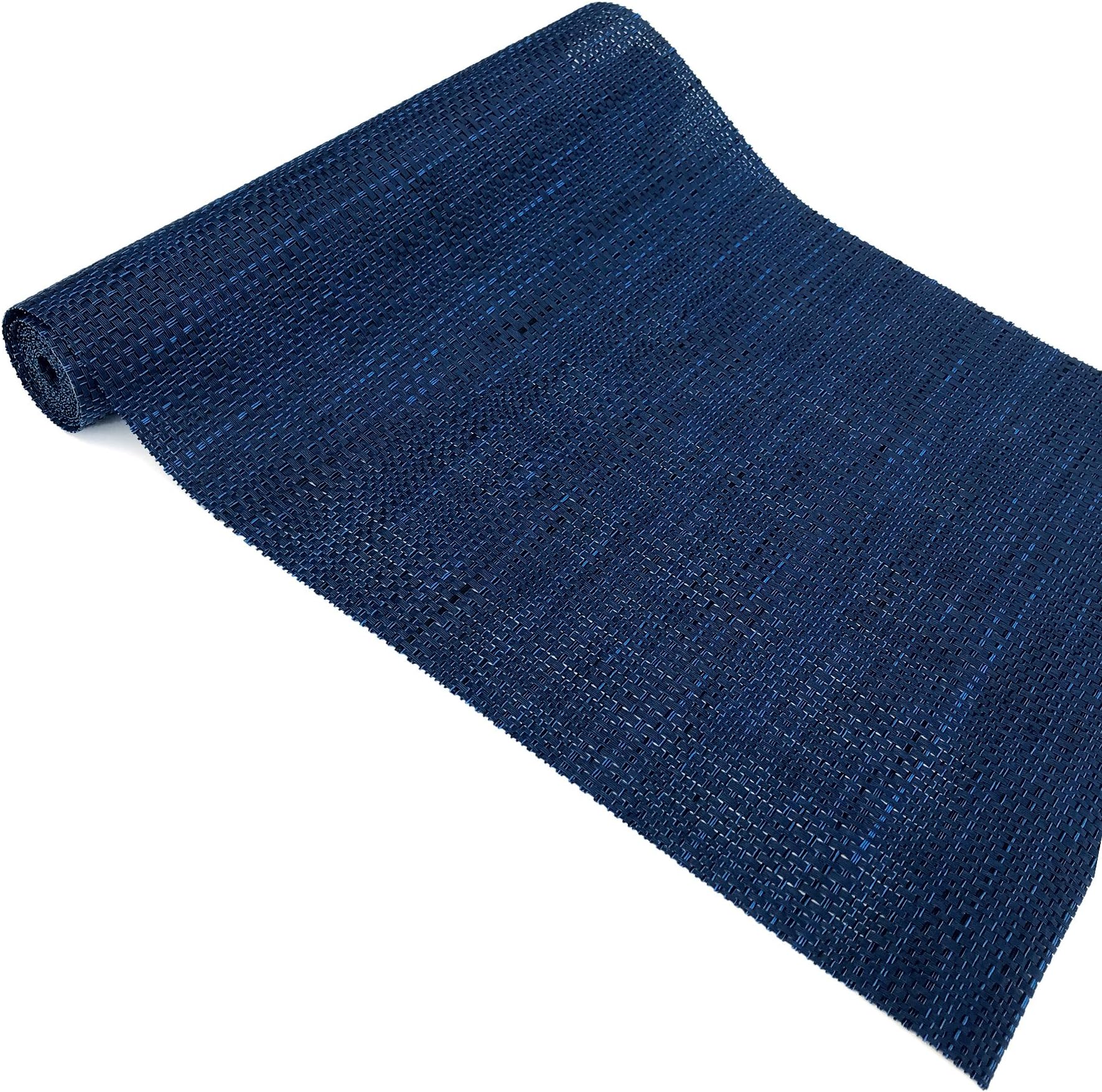 CAIT CHAPMAN HOME COLLECTIONTexture Design Woven PVC Rectangular Heat Insulation Texteline Table Runner (Navy)