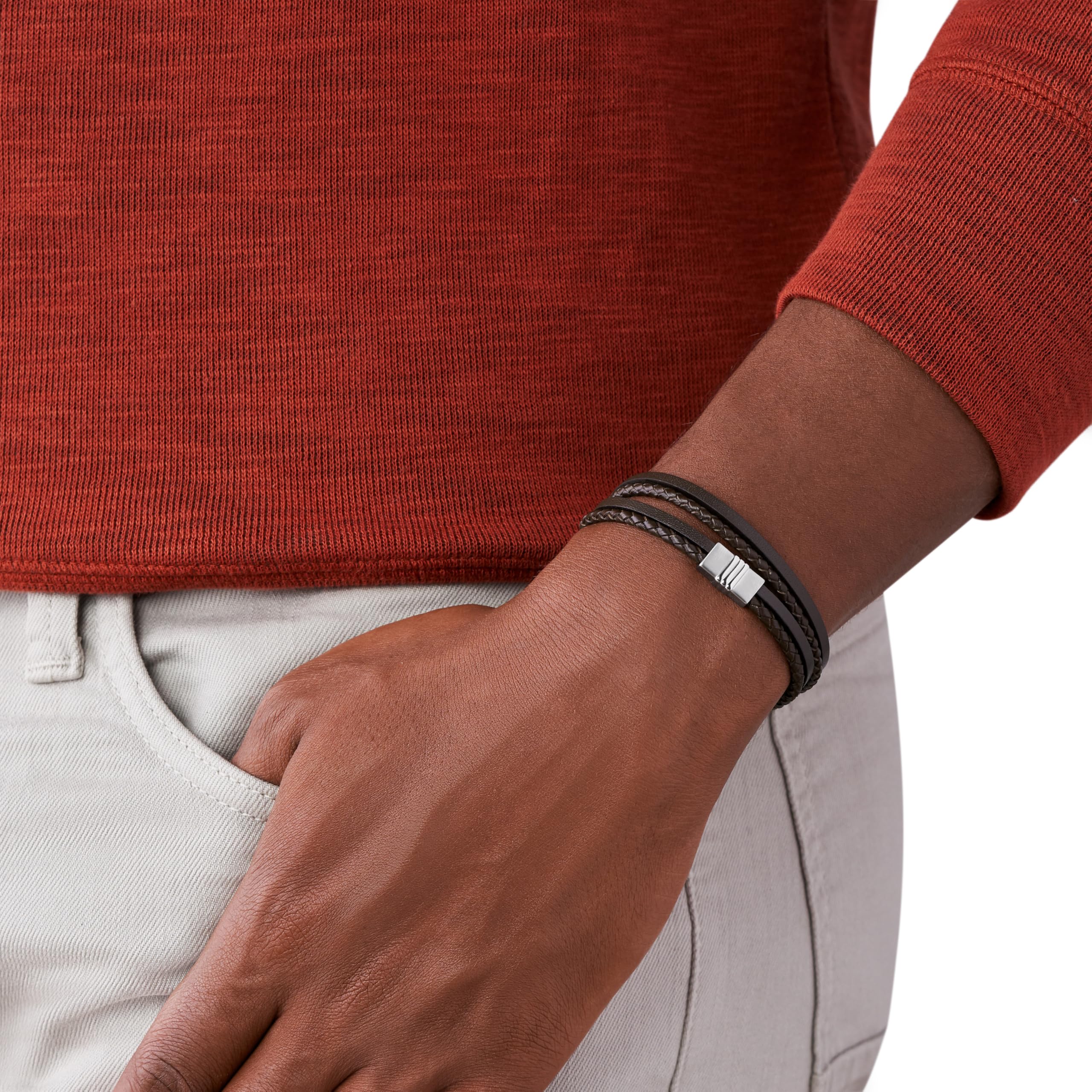 FOSSIL Bracelet en cuir pour homme avec fermeture magnétique