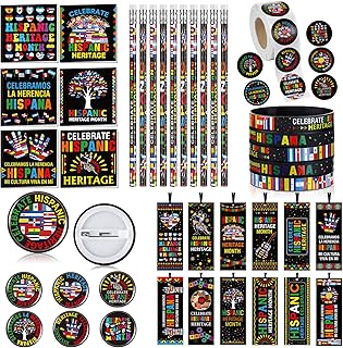 30 Set/780 Pcs Hispanic Heritage Month Party Favor Accessory Latin American Pencil Notebook Rubber Wristband Badge Button Pin Stickers for Hispanic Heritage Month Events Celebration Supplies