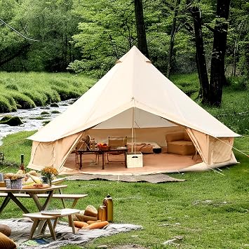 Bell Tent for Family Camping, 9.8/13.1/16.4 FT Yurt Tent with Stove Jack, 4 Season Oxford Tents for Outdoor Party, Hot Tent Shelter Fits 4-6 People