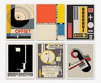 Aesthetic Wall Collage Kit Posters - Bauhaus Exhibition Posters, Set of 6 Rare German Art School Prints/Geometric Prints Mid Century Art Print & Abstract Colorful Decor & Minimalist Wall Art 5 x 7