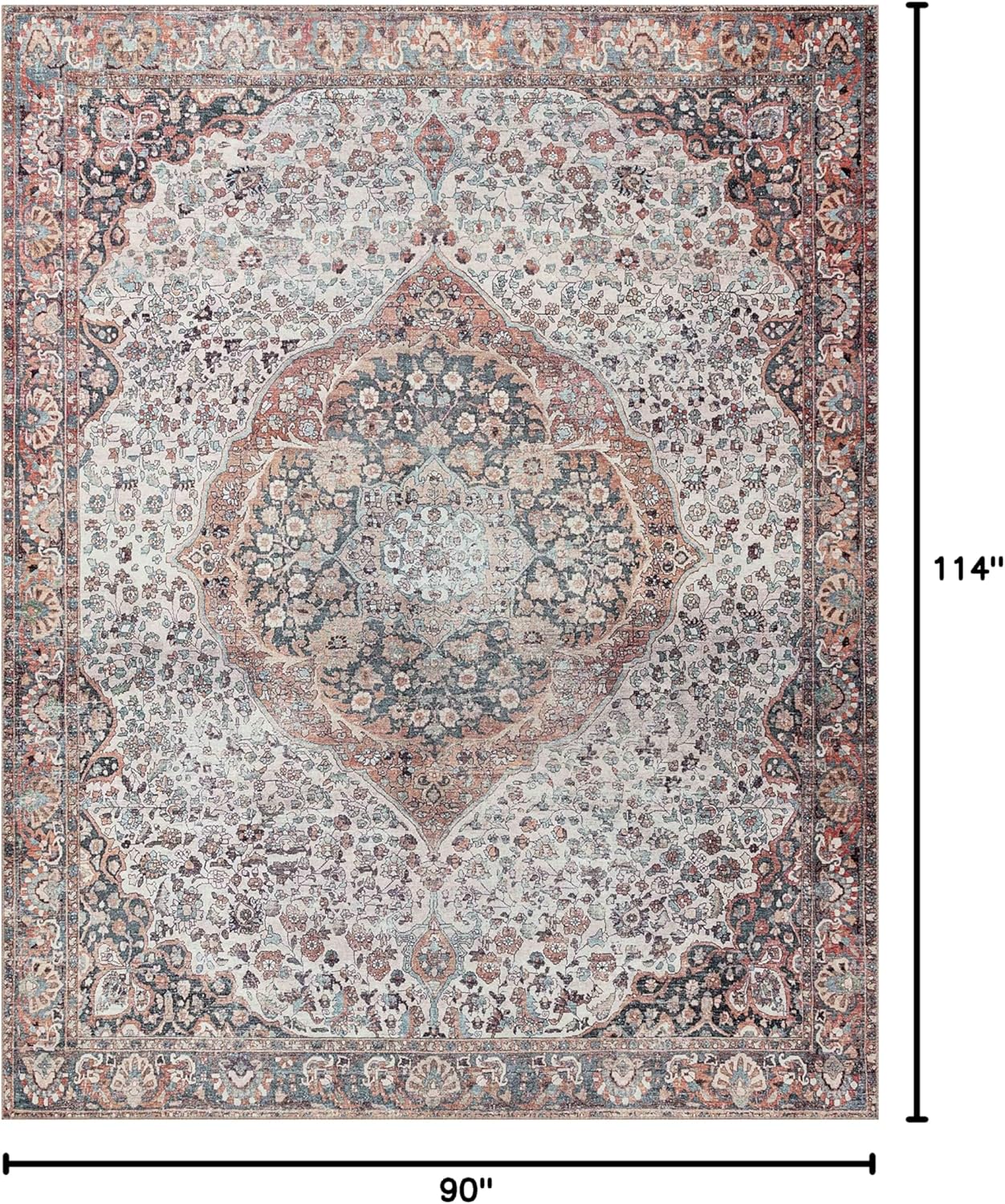 loloi wynter collection wyn-01 red/multi 7'-6" x 9'-6" area rug, .13" thick, area rug, soft, durable, printed, vintage inspired, low pile, non-shedding, easy clean, living room rug red / multi 7'6" x 9'6" (rectangular)