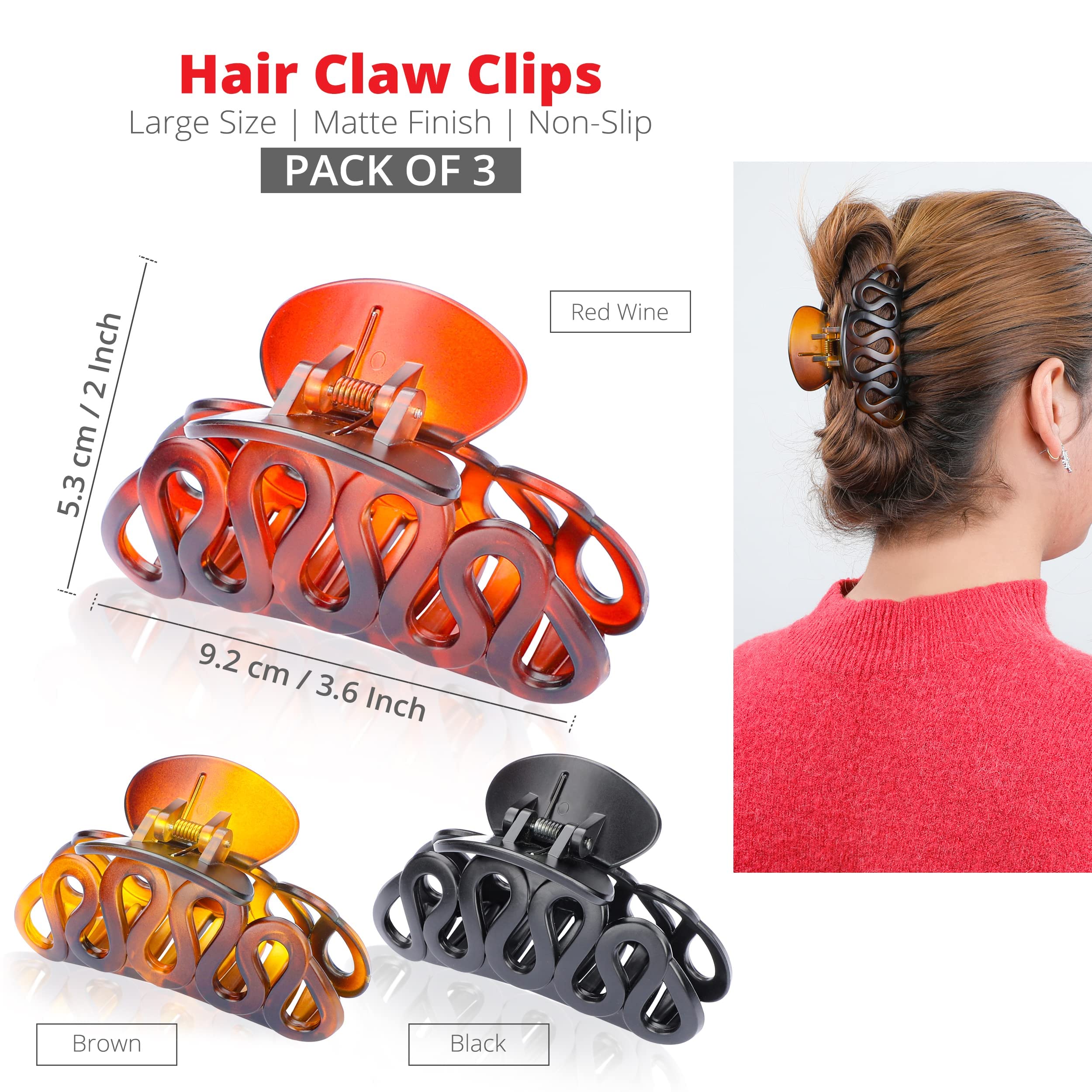3 Pcs Hair Claw Clips, Strong Hold Hair Clips Claw, Large Bow Claw Clips For Thick Thin Hair, Cute Hair Clips Styling Accessories For Women Girls (A