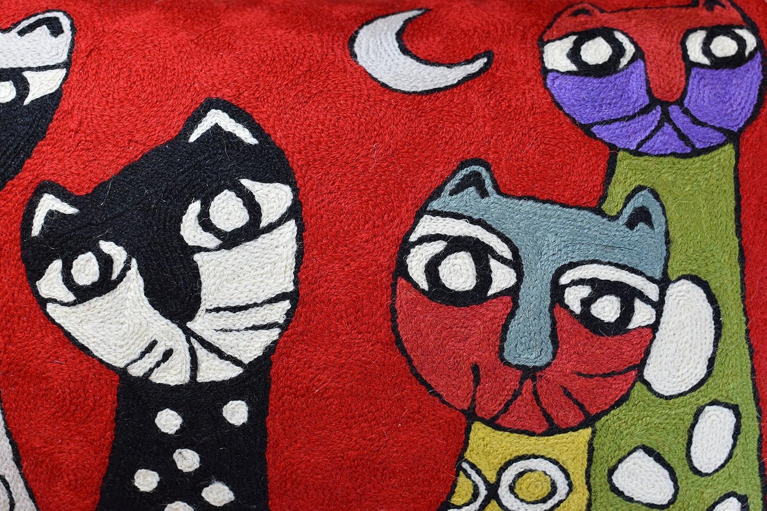 50% Off Discount Kashmir Designs Lumbar Picasso Cat Pillow Cover | Red Cat Pillows | Cute Cat Pillow | Abstract Cat Cushion | Cat Face on Pillow | Kitty Pillows | Cat Lover Gift | Hand Embroidered Wool Size - 14x20