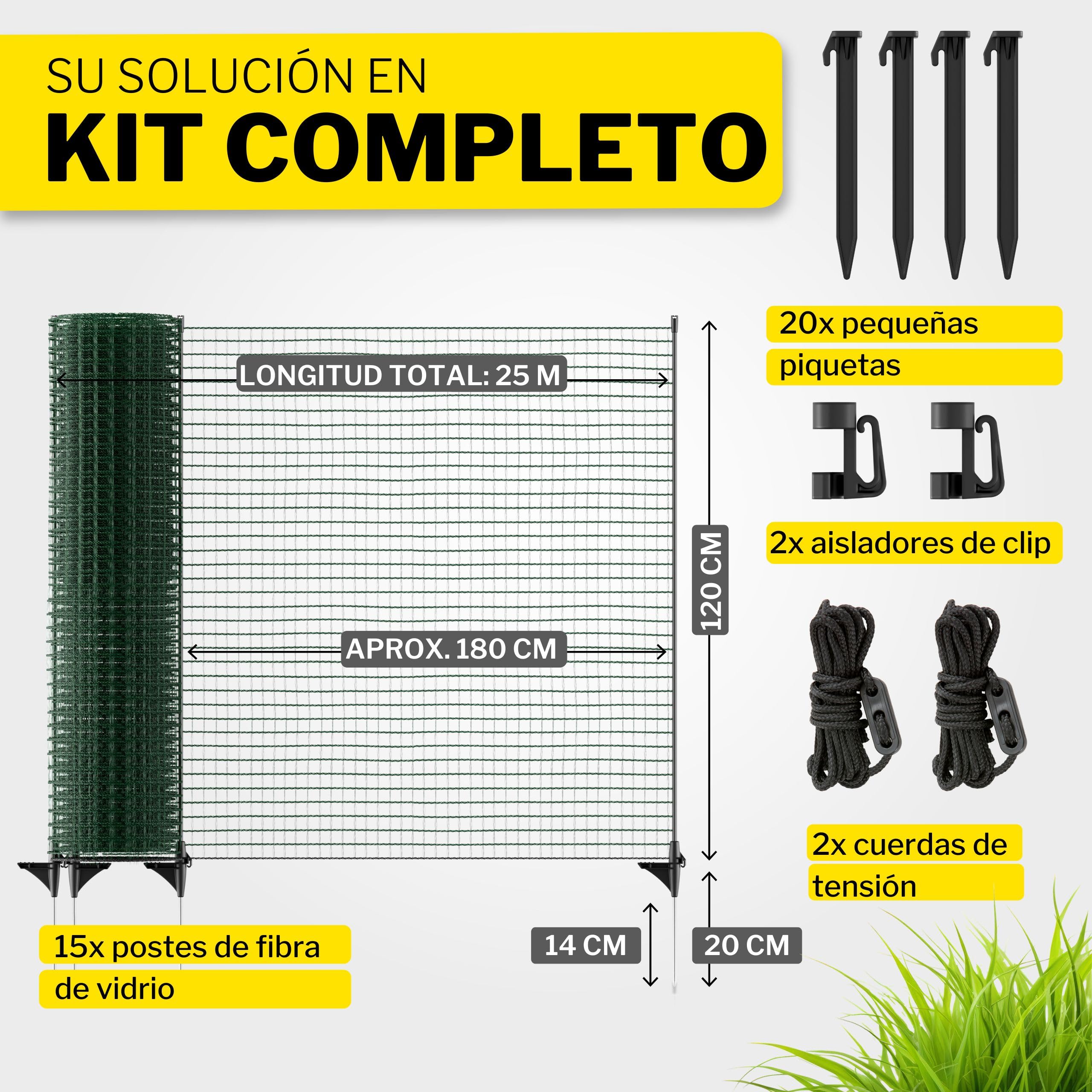 horizont Valla de límite FIX, valla móvil de 25 m de largo, 120 cm de alto, ideal para mascotas grandes, valla para perros, camping, red de jardín, incluye 15 estacas, valla de barrera, valla de