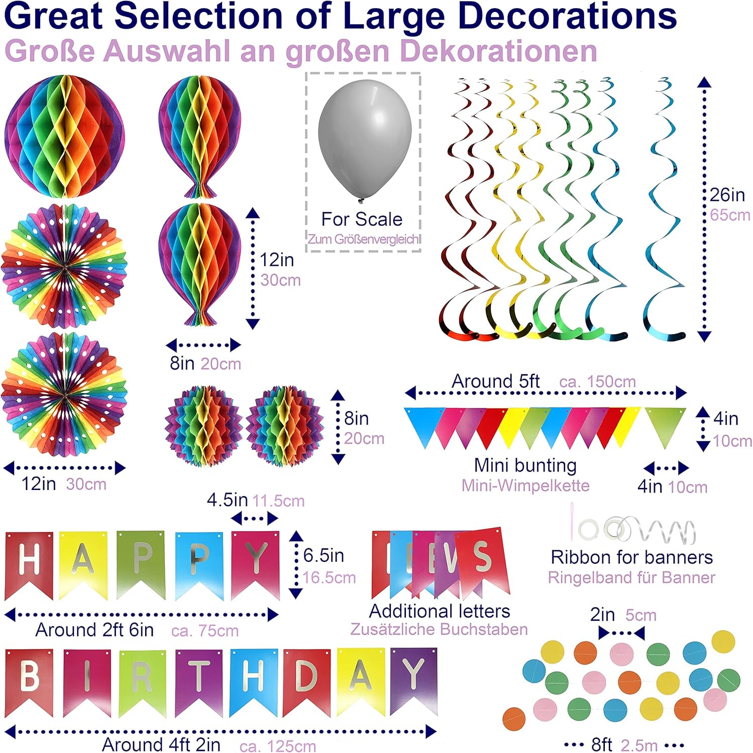 Premium Reusable Birthday Party Decorations - Birthday Decoration Set - Happy Birthday Banner, Honeycomb Decorations, Streamers, Paper Garland : Toys & Games