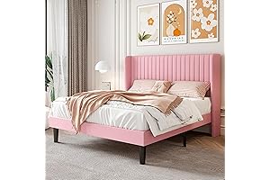 SHA CERLIN Pink Full Size Velvet Bed Frame