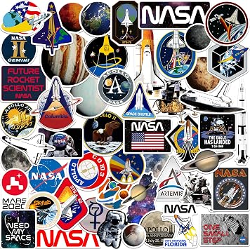 NASA Missions 50ct Vinyl Large Deluxe Stickers Variety Pack Laptop, Water Bottle, Scrapbooking, Tablet, Indoor/Outdoor Set of 50