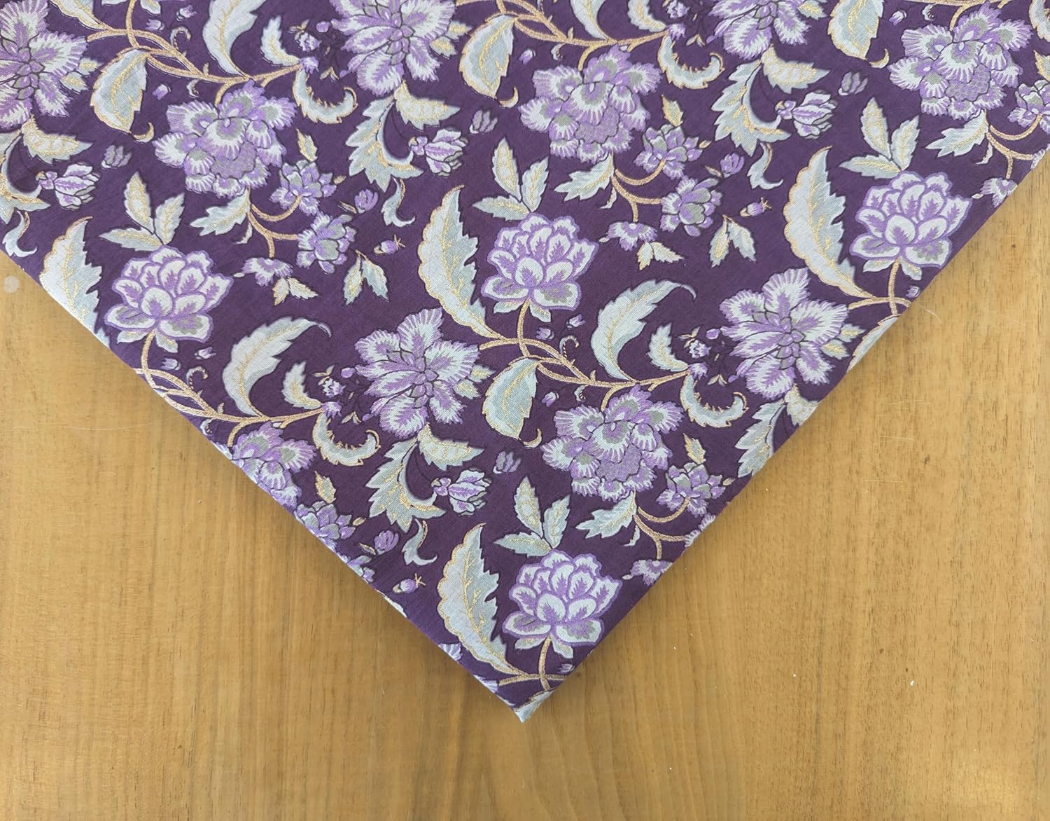 AVKA Studio Hand Block Print Fabric by The Yard - PRECUT 3 Yard 42 Inch Width - 100% Cotton Material - Dark Purple Floral Pattern - Light Weight Indian Cloth for Making Summer Dress Tops Projects etc