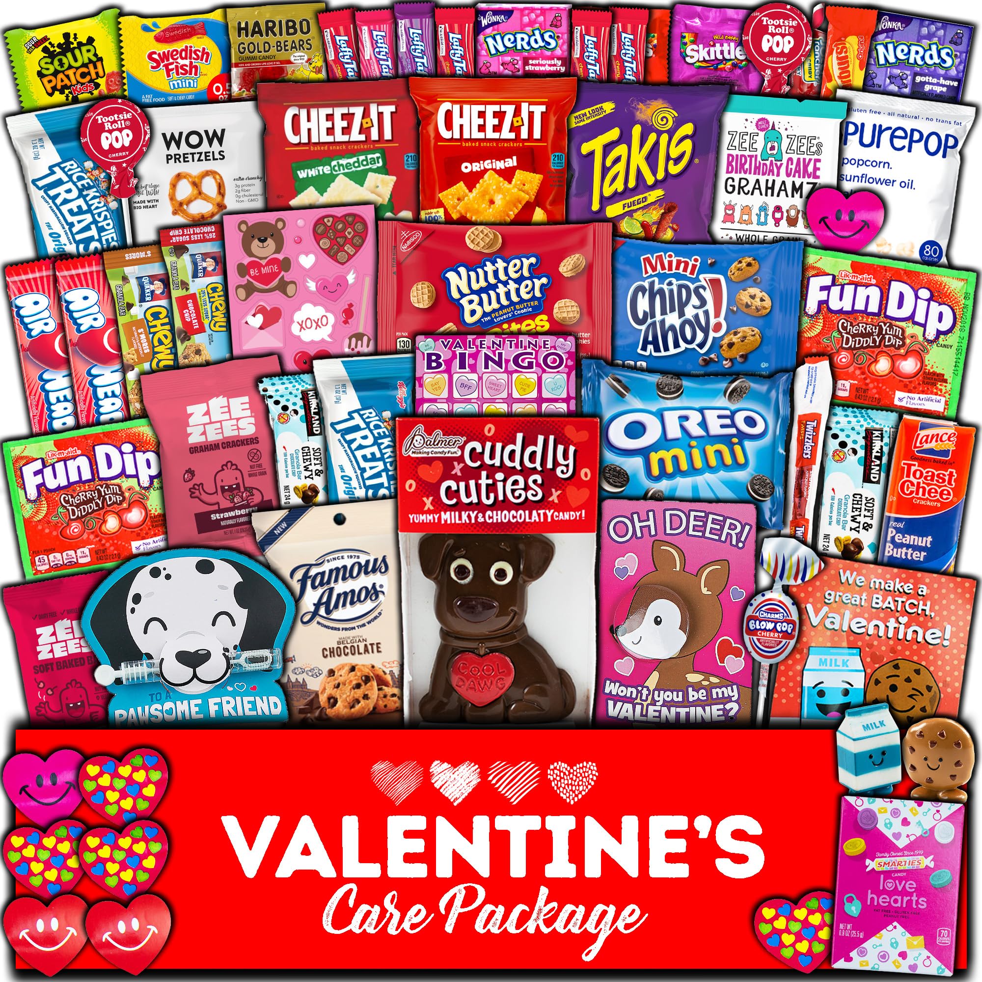 Valentine's Day Gift Care Package (50ct) Snacks Chocolates Candy Box Assortment Variety Bundle Present Kids Adults Boy Girl Guy Friend College Husband Wife Boyfriend Girlfriend Love