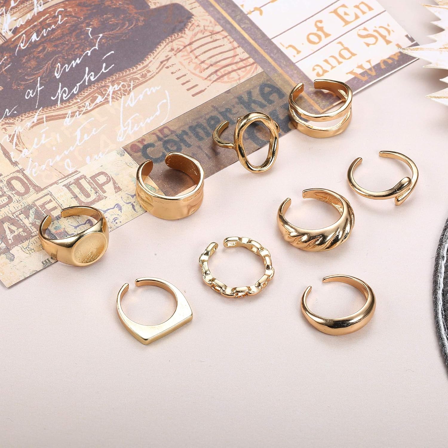 Jstyle 9Pcs Thick Dome Chunky Rings Set for Women Fashion Twisted Signet Stacking Band Rings Trendy Minimalist Adjustable Statement Ring Gold/Silver : Clothing, Shoes & Jewelry